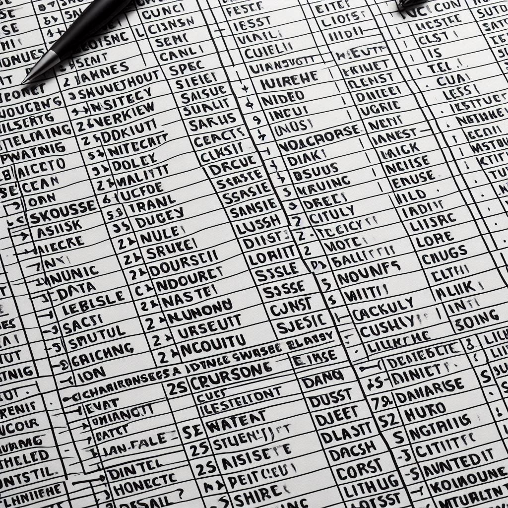 Spreadsheet met een ijst van onleesbare items